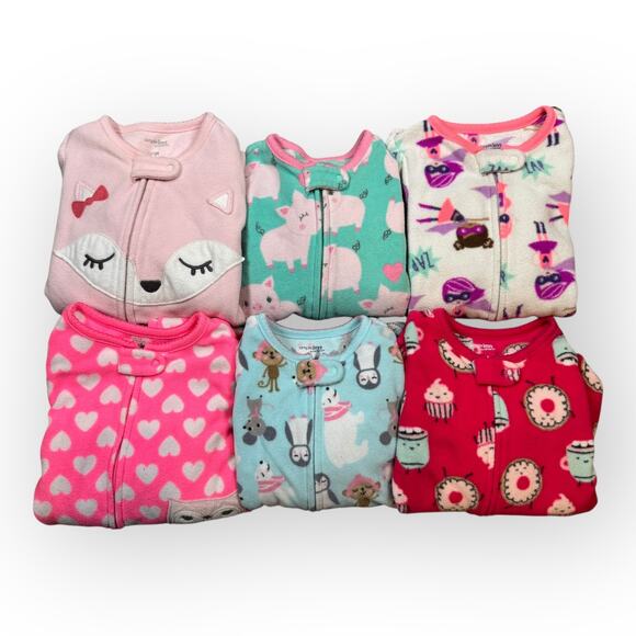 Lot of 12M Baby Girl Simple Joys by Carters Fleece Footie Pajamas - Picture 1 of 7